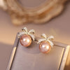 Bow Stud Earrings with Rhinestones and Acrylic Pearls