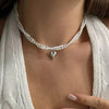 Tassel Pendant Necklace with Transparent Crystal and Imitation Pearl Details