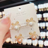 Bow Stud Earrings with Rhinestones and Acrylic Pearls