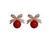 Bow Stud Earrings with Rhinestones and Acrylic Pearls