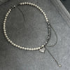 Imitation Pearl Choker Necklace with a Heart Pendant and Tassel Details
