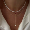 Tassel Pendant Necklace with Transparent Crystal and Imitation Pearl Details