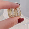 Gold Tone Square Hoop Earrings with Zircon Detail