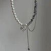 Imitation Pearl Choker Necklace with a Heart Pendant and Tassel Details