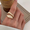 Adjustable Open Ring with White Enamel and an Irregular Geometric Shape