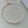 Tassel Pendant Necklace with Transparent Crystal and Imitation Pearl Details