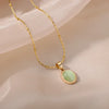 Gold Tone Oval Stone Pendant Necklace