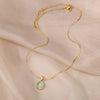 Gold Tone Oval Stone Pendant Necklace