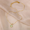 Gold Tone Oval Stone Pendant Necklace
