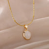 Gold Tone Oval Stone Pendant Necklace