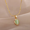 Gold Tone Oval Stone Pendant Necklace