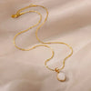 Gold Tone Oval Stone Pendant Necklace
