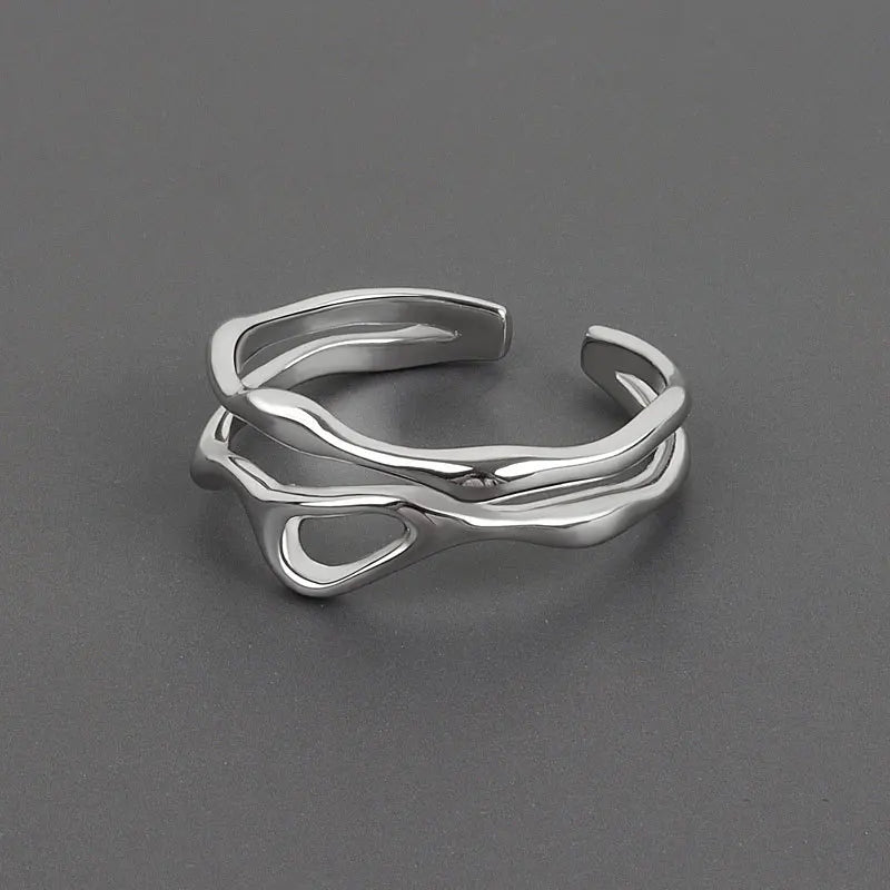silver Colour Unique Lines Ring For Women Jewelry Finger Adjustable Open Vintage Ring For Party Birthday Gift