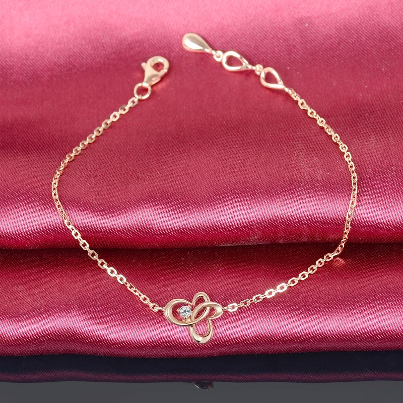 0.03ct Diamond Bracelet 18K Rose Gold Butterfly Charm Bracelet Wedding Engagement Girl Party Jewelry for Women