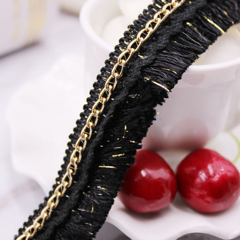0.9m(1 Yard) Polyester Fringe Tassel Trim Lace With Metal Chain Decorative Ribbon Women Dress Bag Hat Garment Sewing Supply 22mm