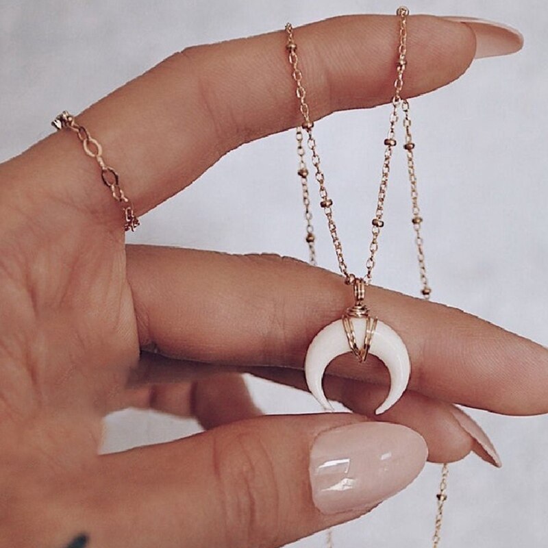 1/3pcs Simple Design White Ivory Bone Horn Pendant Necklace For Women Crescent Moon Chokers Necklaces Jewelry 46+5cm
