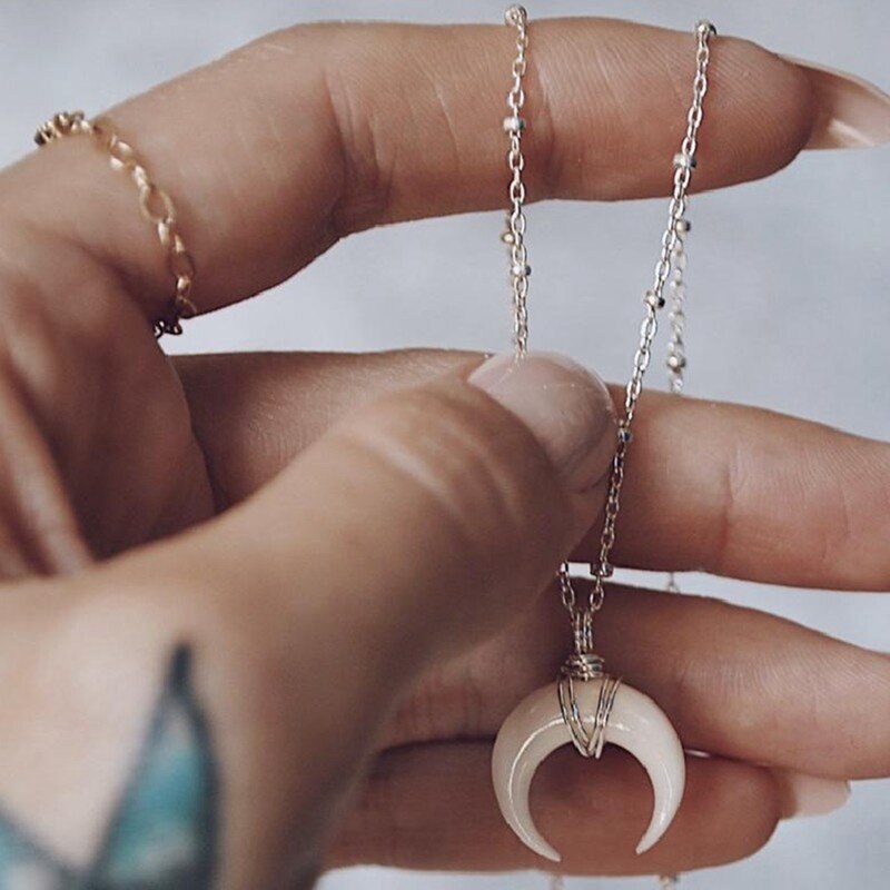 1/3pcs Simple Design White Ivory Bone Horn Pendant Necklace For Women Crescent Moon Chokers Necklaces Jewelry 46+5cm