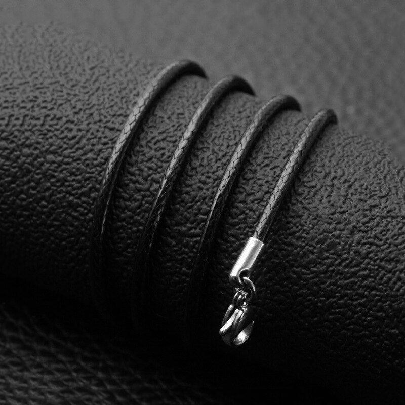 1.5mm 2mm Black Waxed Leather Adjustable Braided Rope Necklaces & Pendant Charms Findings Lobster Clasp String Thread Cord