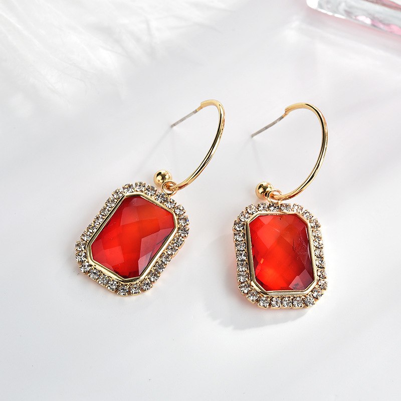1.7cmX4.4cm Fashion Woman Jewellery Classic Crystal Earrings Red/Coffee Color Lady Drop Dangle Earrings with 925 Silver Pins