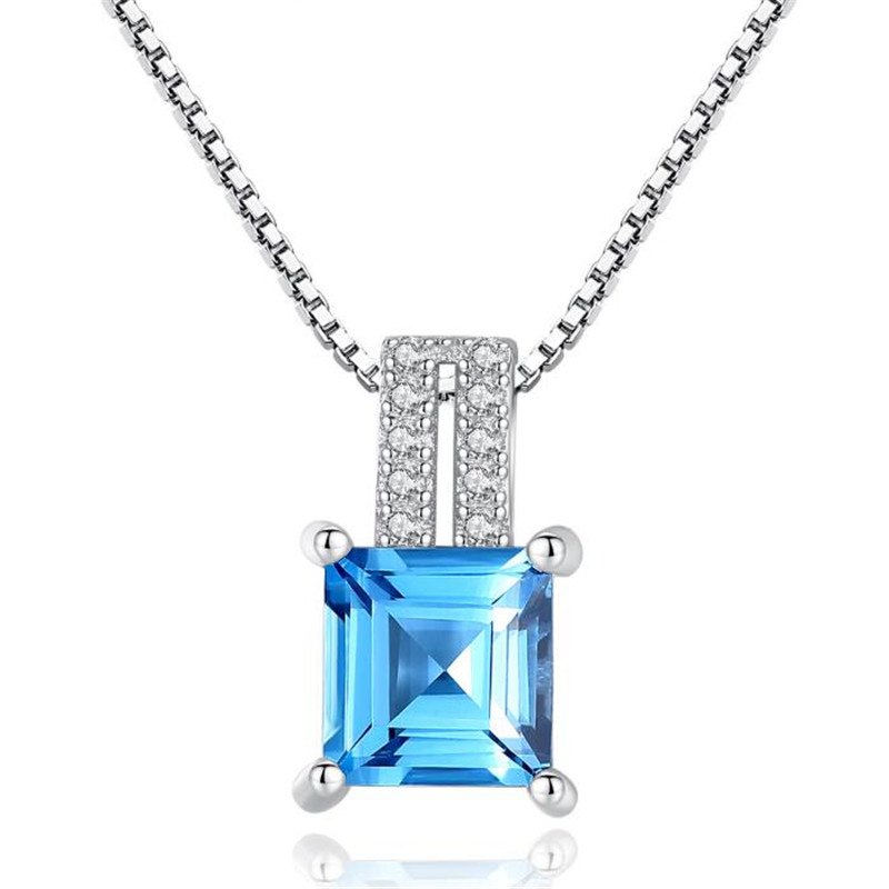 1.7ct Genuine Multi London Blue Topaz Pendant Necklace 100% 925 Sterling Silver 45cm Box Chain Women Fashion S925 Jewelry