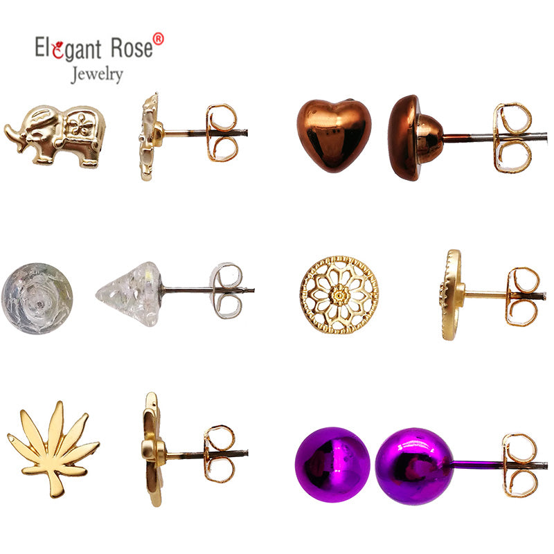 1-9 Pairs Crystal Simulated Pearl Stud Earrings Gold Color Geometric Animal Shape Cut Earrings Set For Girls Boucle D Oreille