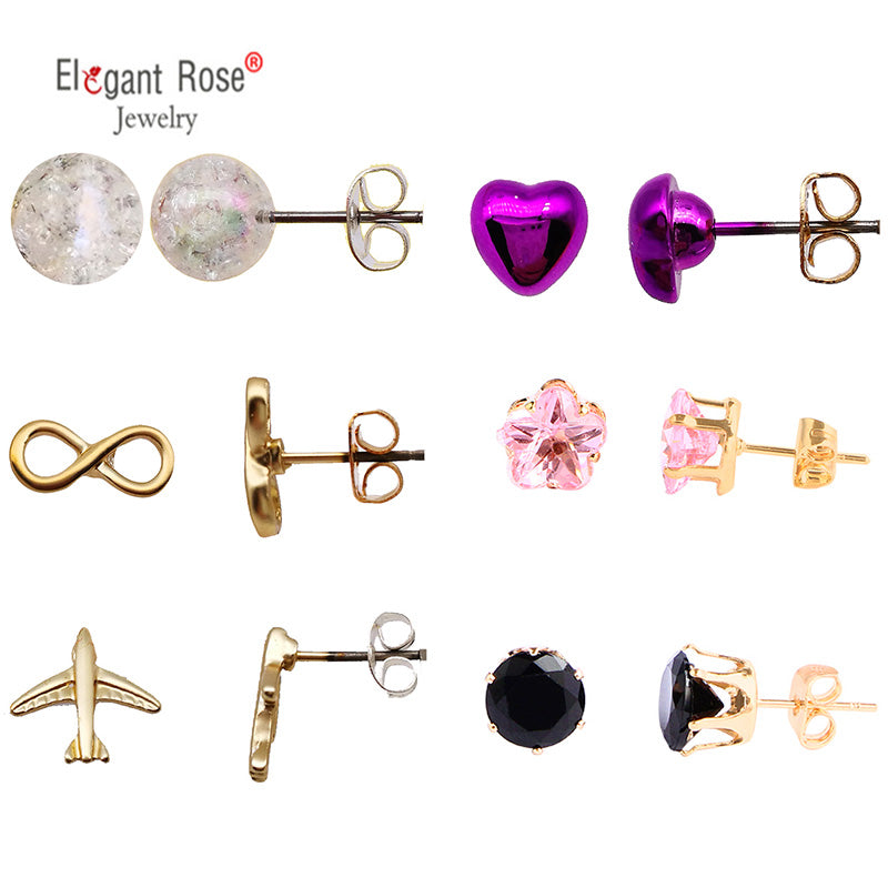 1-9 Pairs Crystal Simulated Pearl Stud Earrings Gold Color Geometric Animal Shape Cut Earrings Set For Girls Boucle D Oreille