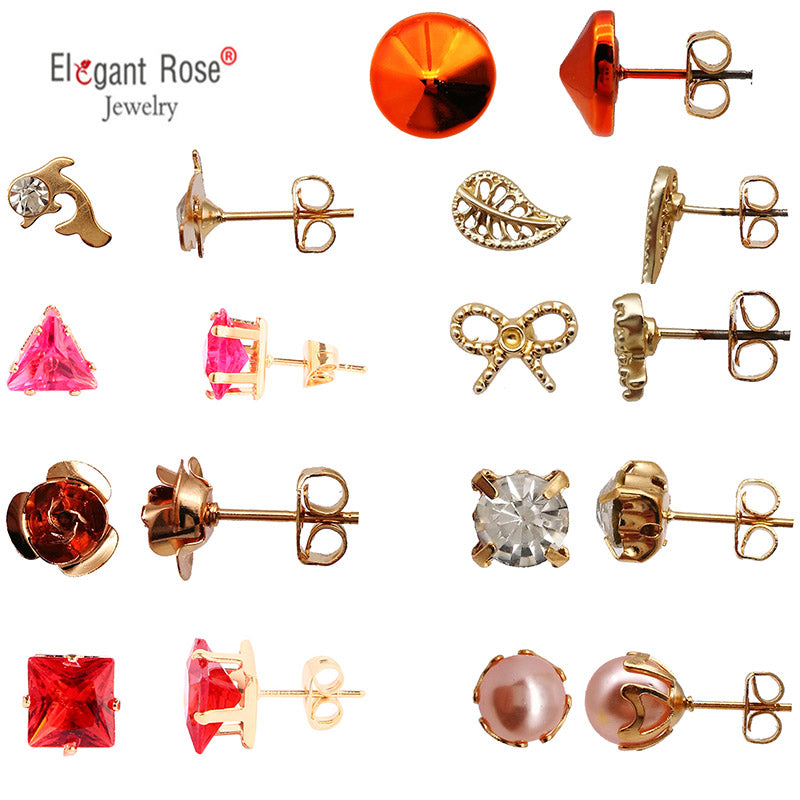 1-9 Pairs Crystal Simulated Pearl Stud Earrings Gold Color Geometric Animal Shape Cut Earrings Set For Girls Boucle D Oreille