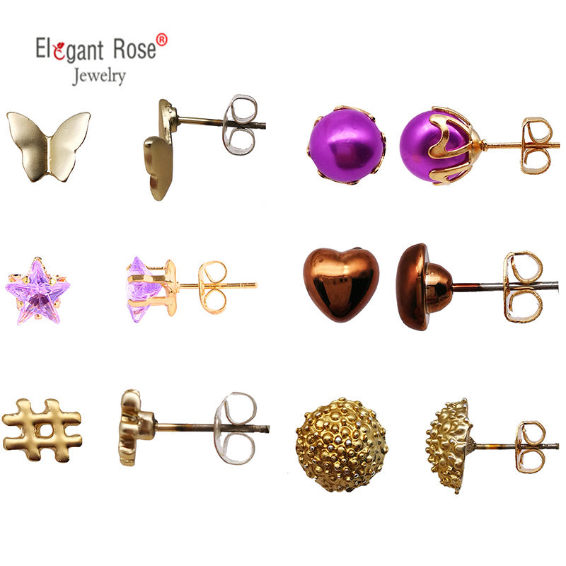 1-9 Pairs Crystal Simulated Pearl Stud Earrings Gold Color Geometric Animal Shape Cut Earrings Set For Girls Boucle D Oreille