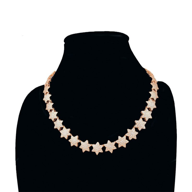 1 Charm Stars Chocker Necklace Hip Hop Iced  Bling Gold  Zirconia Copper Chain Necklace Charm Gift for Women Girl Gift
