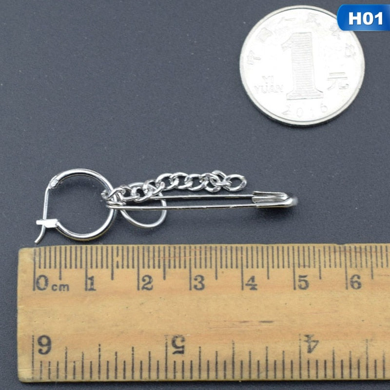 1 PC 2025 new Stainless Steel Safety Pin Geometry Chain bts Earrings Irregular Earrings For Fashion Women and men Jewelry