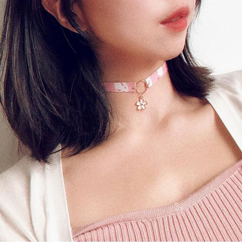 1 PC Japanese Style Choker Necklace Fabric Sakura Flower Rabbit Fox Cat Crane Enamel Classical Necklaces Jewelry Gift 30cm Long