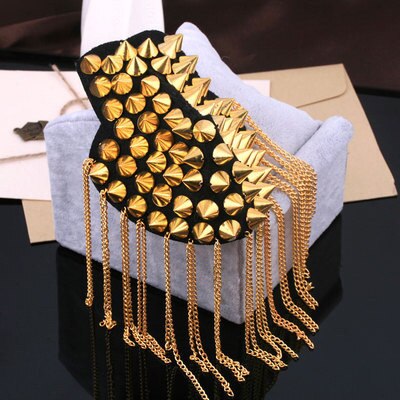 1 Pair Jacket Vintage Brooch Accessories Club Tassel Chain Epaulette Rivet Shoulder Badges Pin Style Evening Party