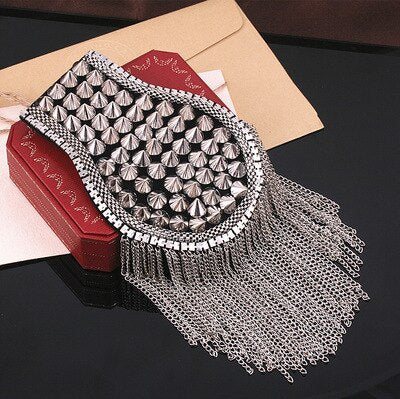1 Pair Jacket Vintage Brooch Accessories Club Tassel Chain Epaulette Rivet Shoulder Badges Pin Style Evening Party