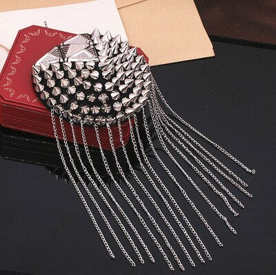 1 Pair Jacket Vintage Brooch Accessories Club Tassel Chain Epaulette Rivet Shoulder Badges Pin Style Evening Party