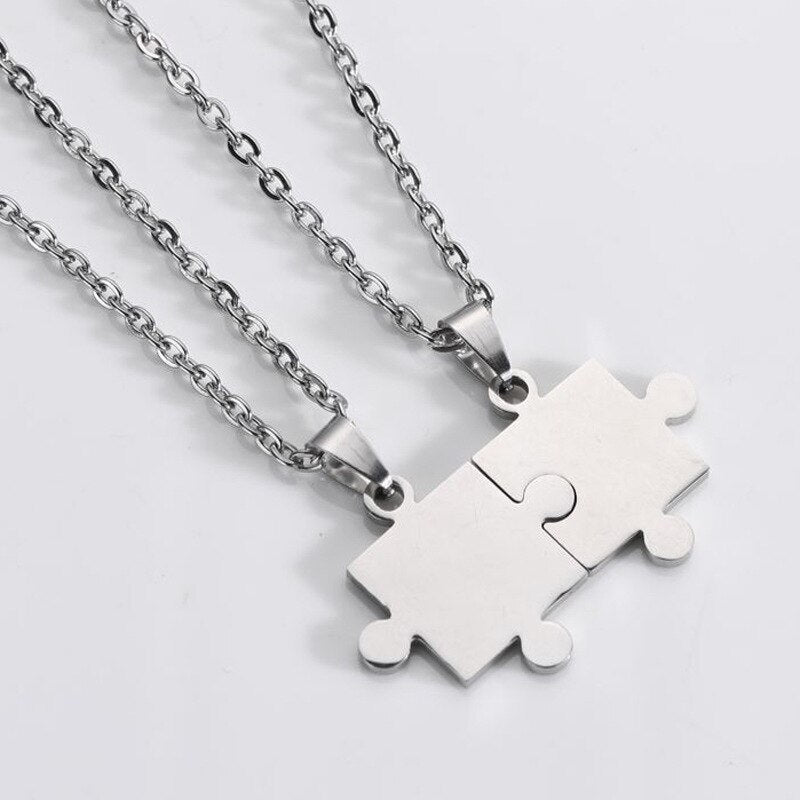 1 Pair Lover Paired Puzzle Pendant Necklaces For Women Men Stainless Steel Couple Necklace Friendship Jewelry Gifts