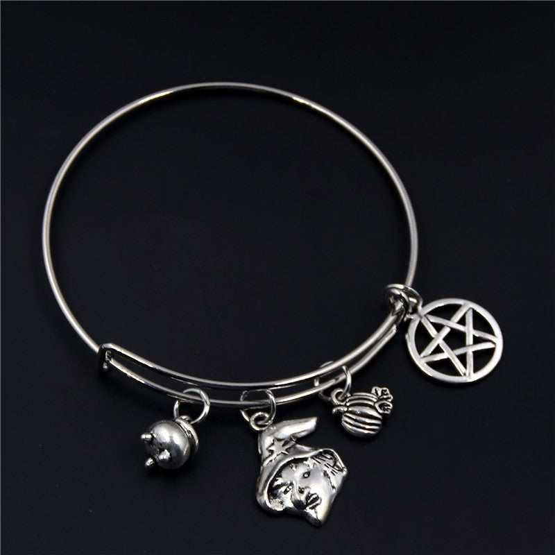 1 Pc Halloween Skull Witch Hat Pumpkin Charms Pendants Expandable Wire Bangle Bracelet Adjustable Gifts For Halloween
