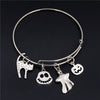 1 Pc Halloween Skull Witch Hat Pumpkin Charms Pendants Expandable Wire Bangle Bracelet Adjustable Gifts For Halloween