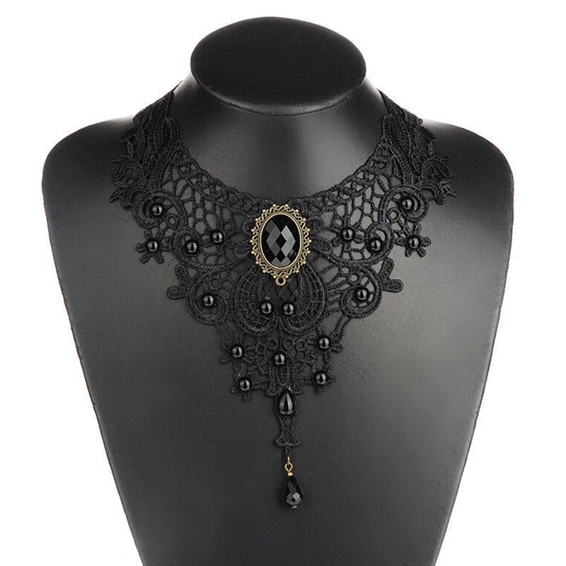1 Pcs Velishy Necklace For Women Handmade Jewerly Gothic Vintage Lace Necklace Collar Choker Necklace Bib Gem Chain