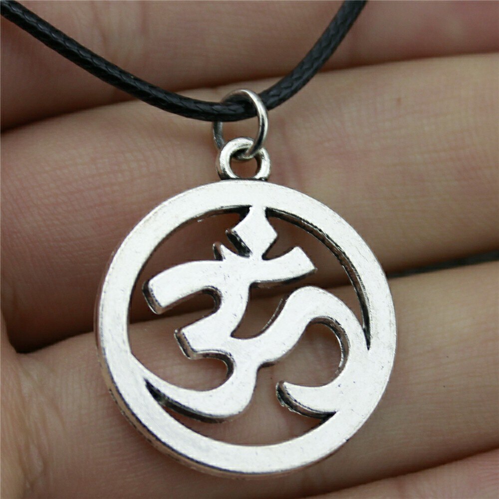 1 Piece 25mm Om Sign Necklace Pendant For Women Leather Chain Necklace 2 Colors Antique Bronze Silver Plated Color