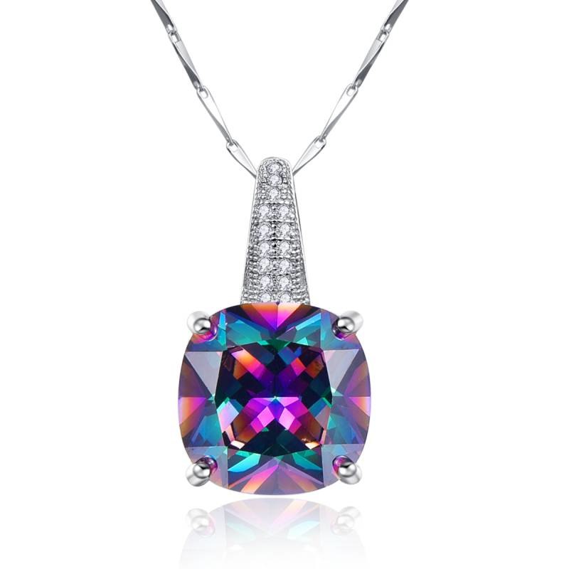 1 Piece 925 Sterling Silver Luxury Rainbow Color Necklace For Women 925 Sliver Pendant Necklace   Packed in Gift Box