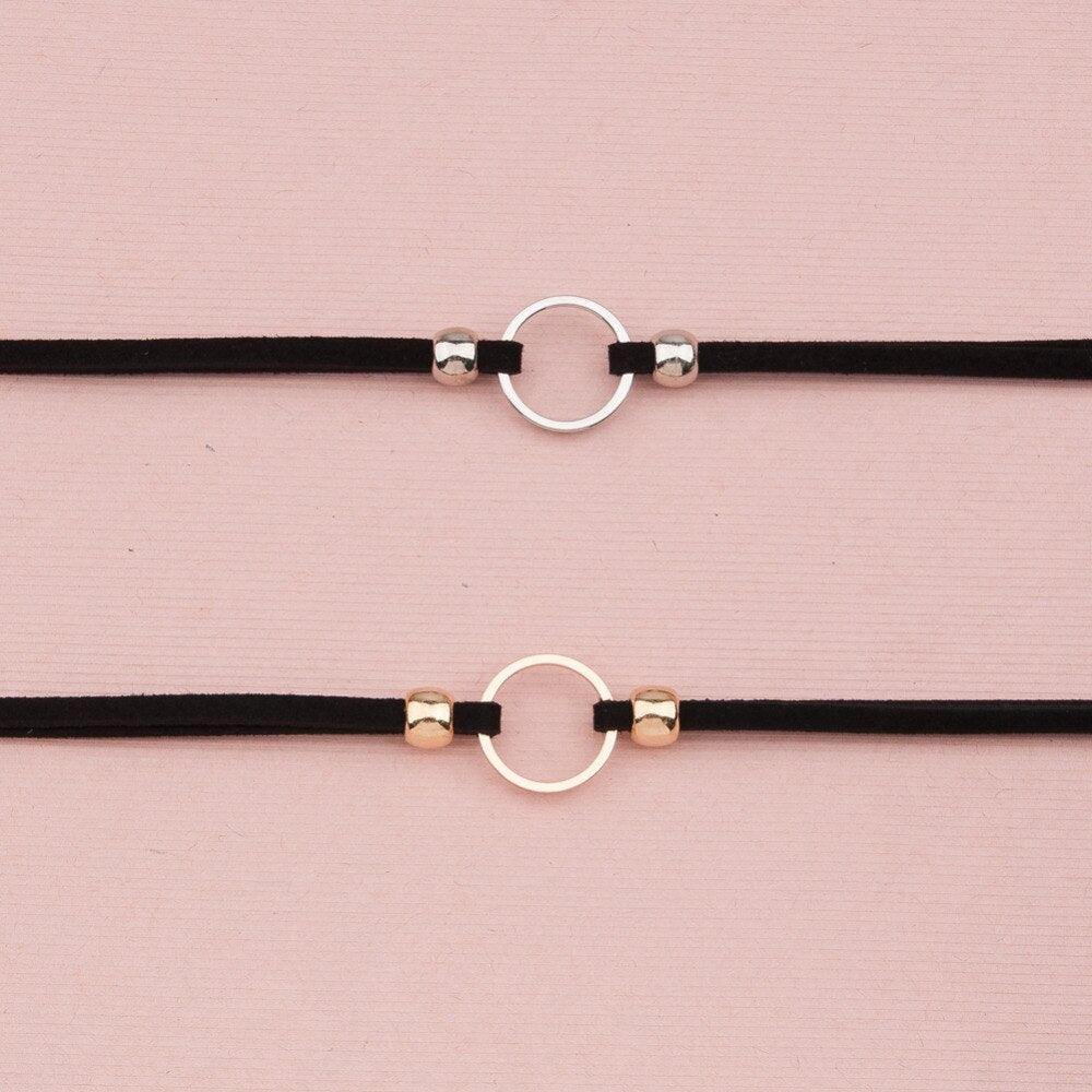 1 Piece Cool Simple Black Color Velvet Choker Necklace Set Satin Gold Color Metal Round Adjustable Size Women Jewelry