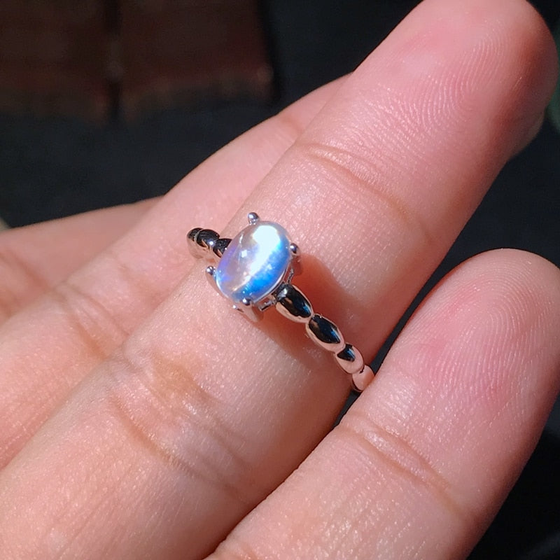 1 carat natural Moonstone Ring 925 silver simple style