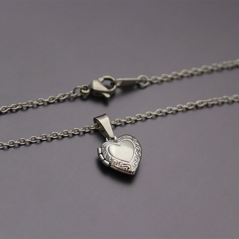 1 corazón marco de fotos con forma colgante, collar, amor colgante de corazón de acero inoxidable medallón collar de las mujeres de los hombres de moda joyas de la Memorial