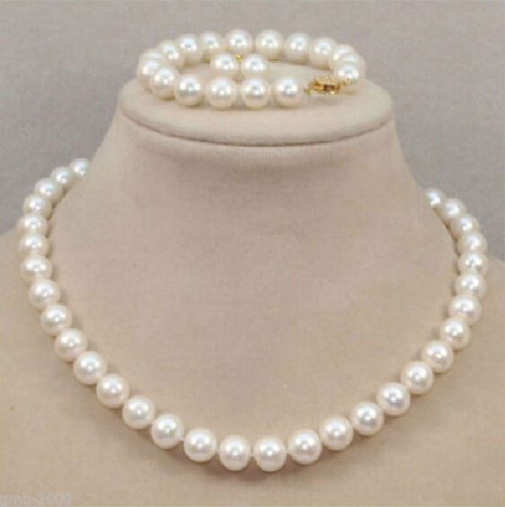 10-11MM NATURAL SOUTH SEA WHITE PEARL BRACELET NECKLACE 925silver YELLOW GOLDEN EARRIN