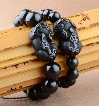 10-14mm Natural Obsidian Beads Bracelet Fine GemStone Beaded Wild Animal Bracelet Men Jewelry Women Bracelet Can Drop Shipping