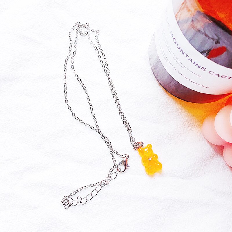 10 Colors Cute Resin Gummy Bear Chain Necklaces Candy Color Pendant For Women Girl's Charm Daily Handmade Jewelry Party Gifts