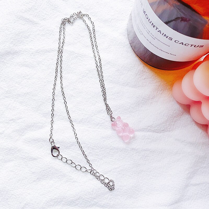 10 Colors Cute Resin Gummy Bear Chain Necklaces Candy Color Pendant For Women Girl's Charm Daily Handmade Jewelry Party Gifts