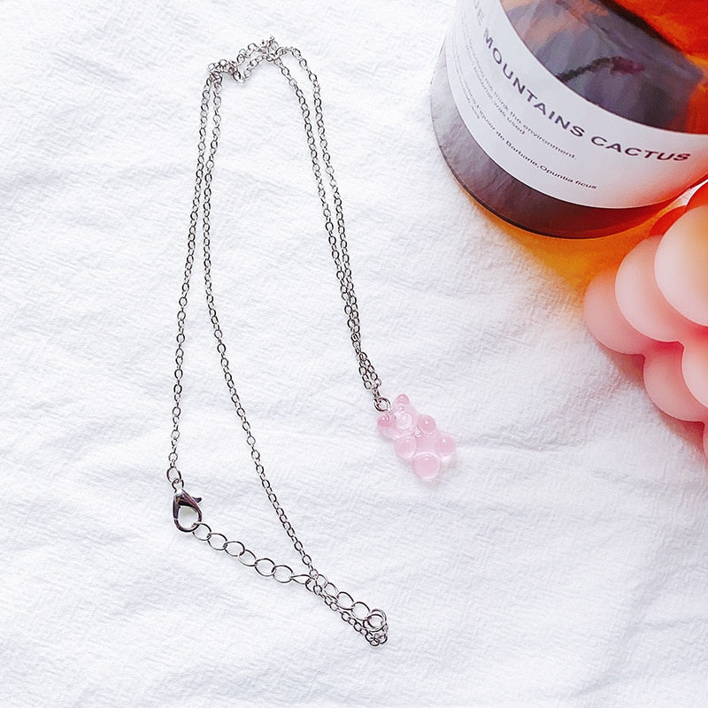 10 Colors Cute Resin Gummy Bear Chain Necklaces Candy Color Pendant For Women Girl's Charm Daily Handmade Jewelry Party Gifts
