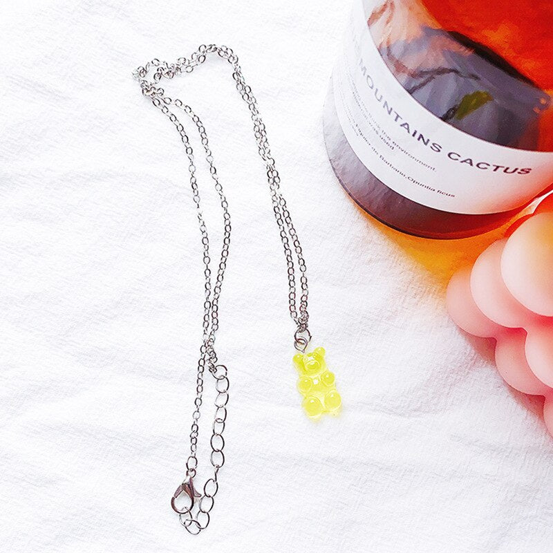 10 Colors Cute Resin Gummy Bear Chain Necklaces Candy Color Pendant For Women Girl's Charm Daily Handmade Jewelry Party Gifts