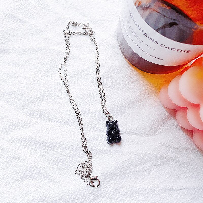 10 Colors Cute Resin Gummy Bear Chain Necklaces Candy Color Pendant For Women Girl's Charm Daily Handmade Jewelry Party Gifts